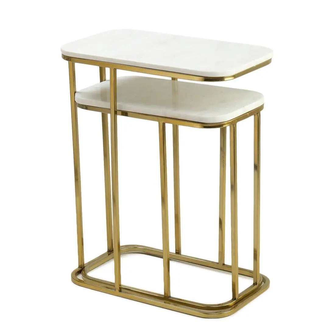Tehran Rectangle Iron Stand Side Marble Table Set of 2 - Decor Mantra 