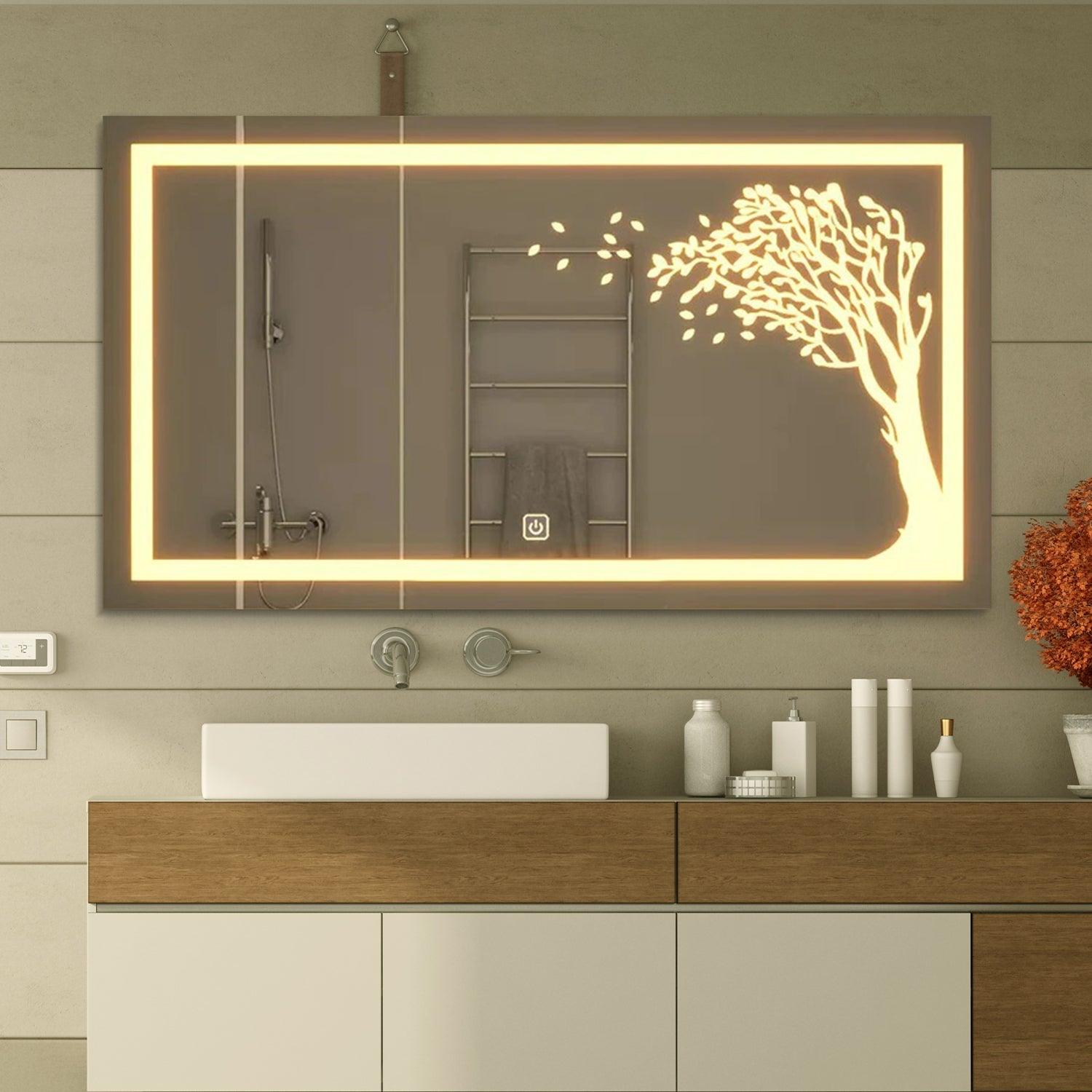 Beautiful Autumn Tree LED Rectangular Shape Bathroom Mirror - Decor Mantra 