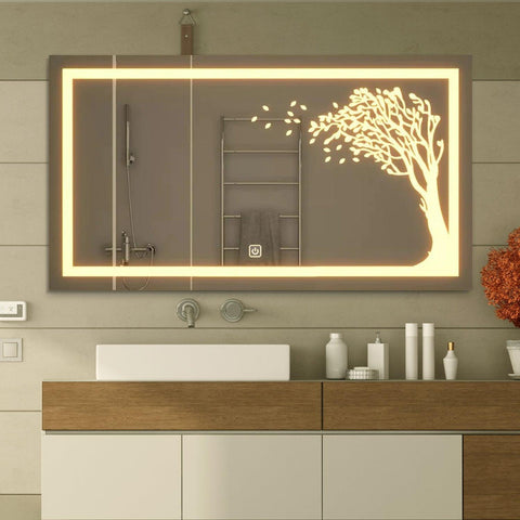Beautiful Autumn Tree LED Rectangular Shape Bathroom Mirror - Decor Mantra 