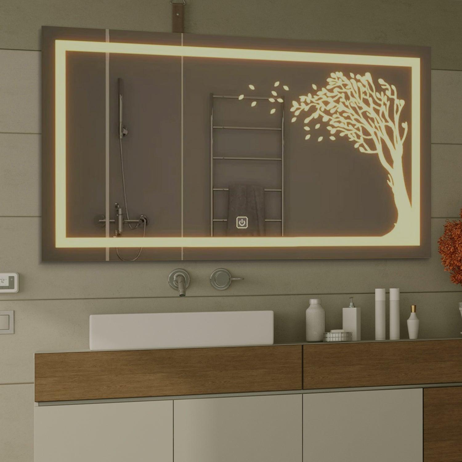 Beautiful Autumn Tree LED Rectangular Shape Bathroom Mirror - Decor Mantra 