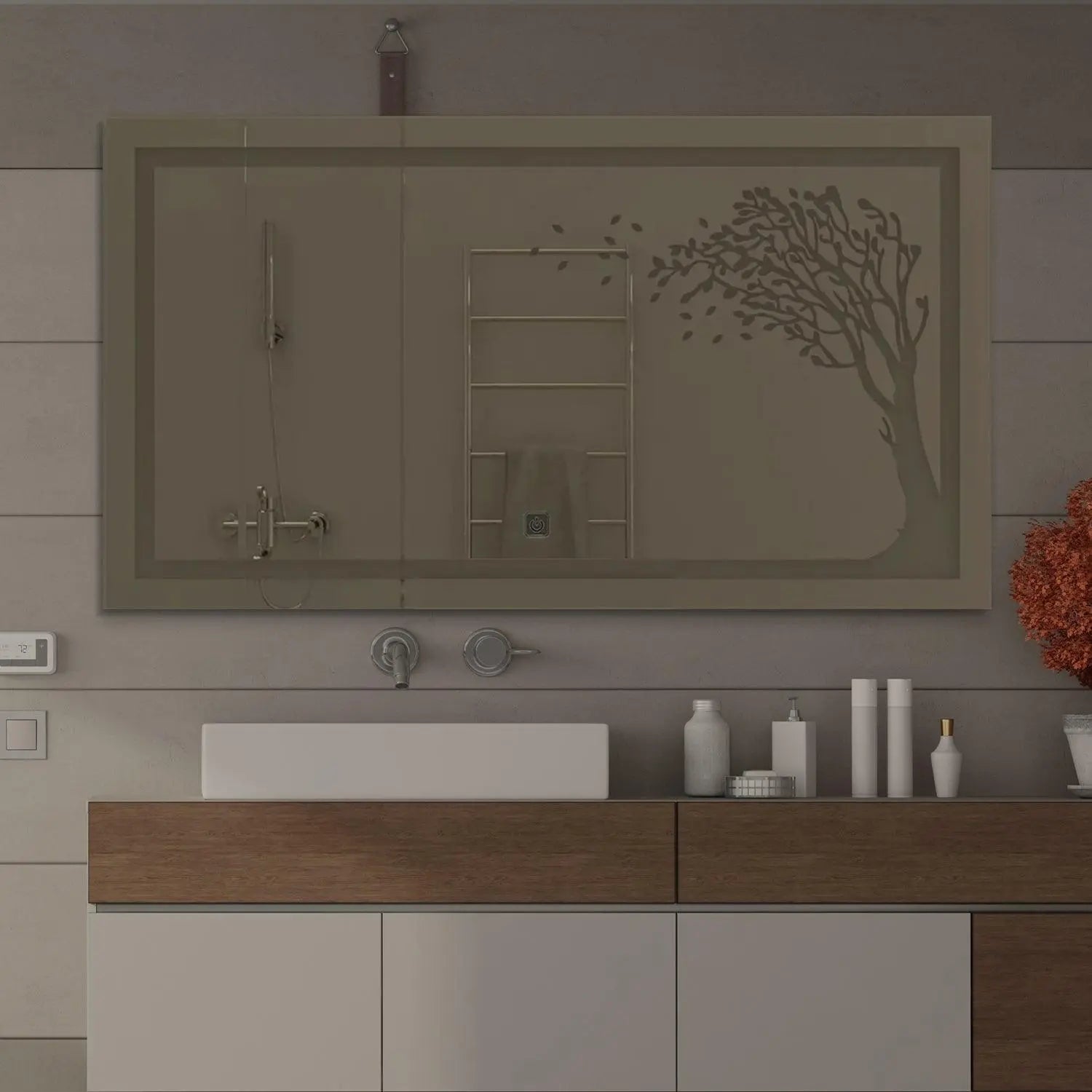 Beautiful Autumn Tree LED Rectangular Shape Bathroom Mirror - Decor Mantra 
