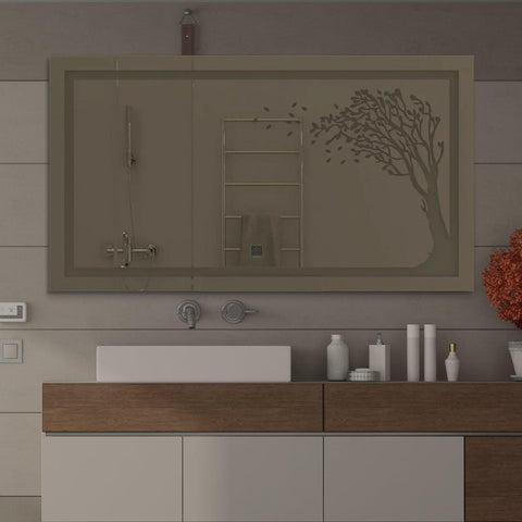 Beautiful Autumn Tree LED Rectangular Shape Bathroom Mirror - Decor Mantra 