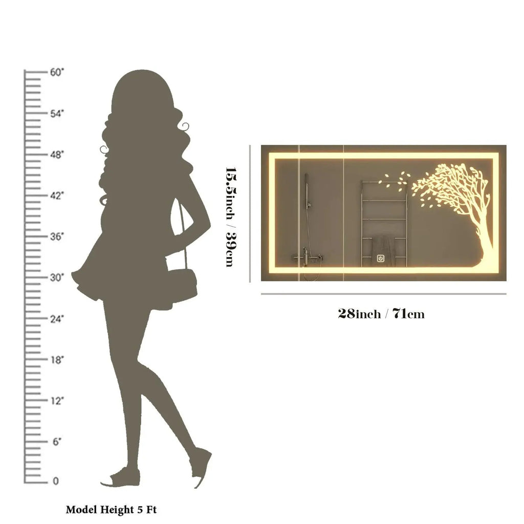 Beautiful Autumn Tree LED Rectangular Shape Bathroom Mirror - Decor Mantra 