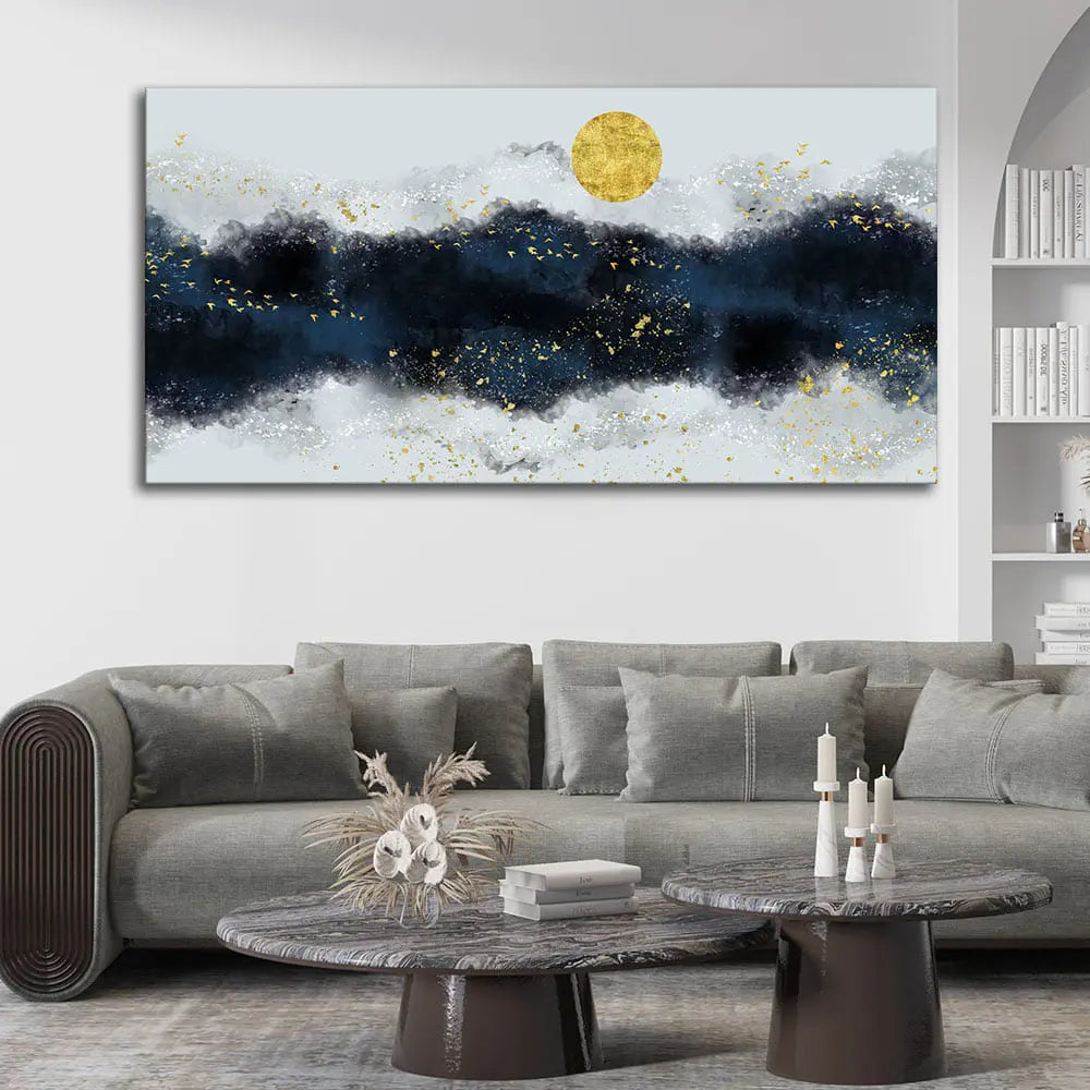 The Golden Moon Modern Abstract Art Canvas Wall Painting Decor Mantra