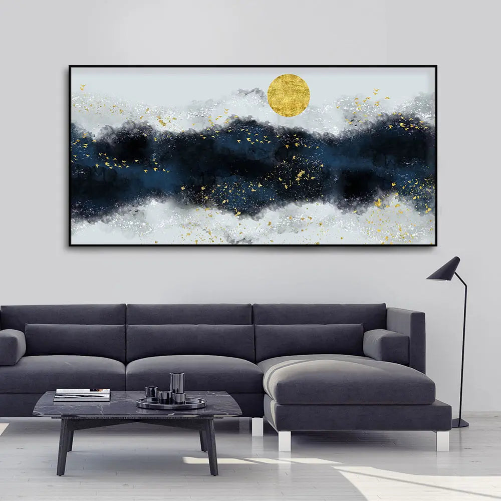 The Golden Moon Modern Abstract Art Canvas Wall Painting Decor Mantra