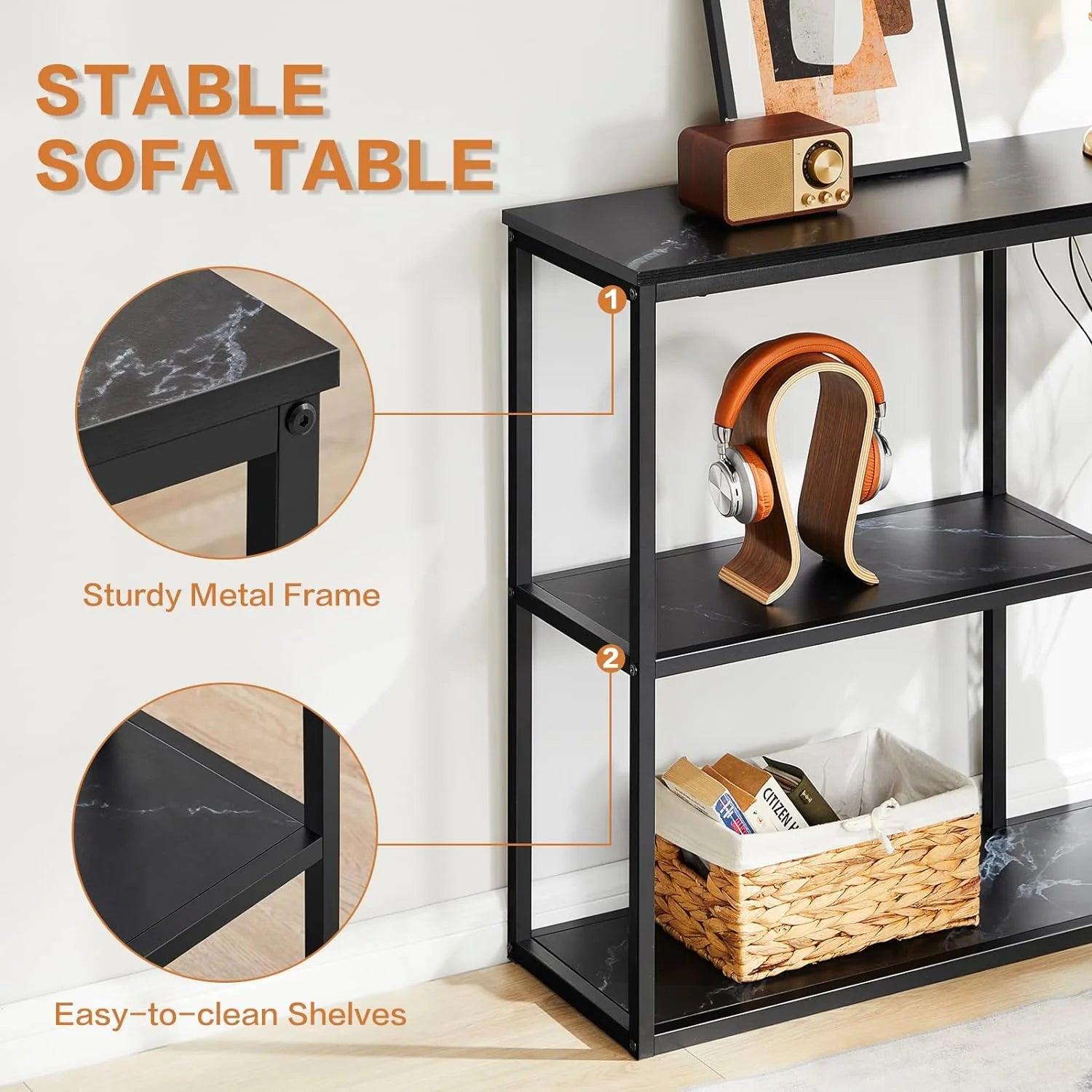 The Stylish Sidekick 3-Tier Black Marble Console Table - Decor Mantra 
