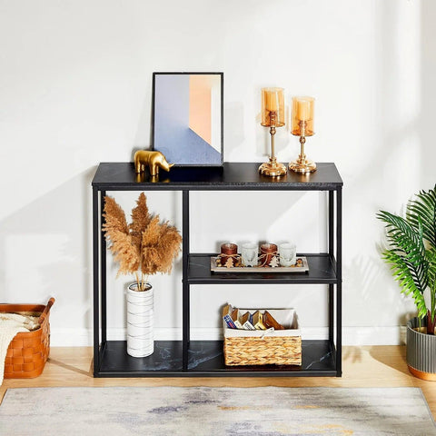 The Stylish Sidekick 3-Tier Black Marble Console Table - Decor Mantra 