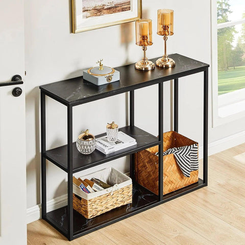 The Stylish Sidekick 3-Tier Black Marble Console Table - Decor Mantra 