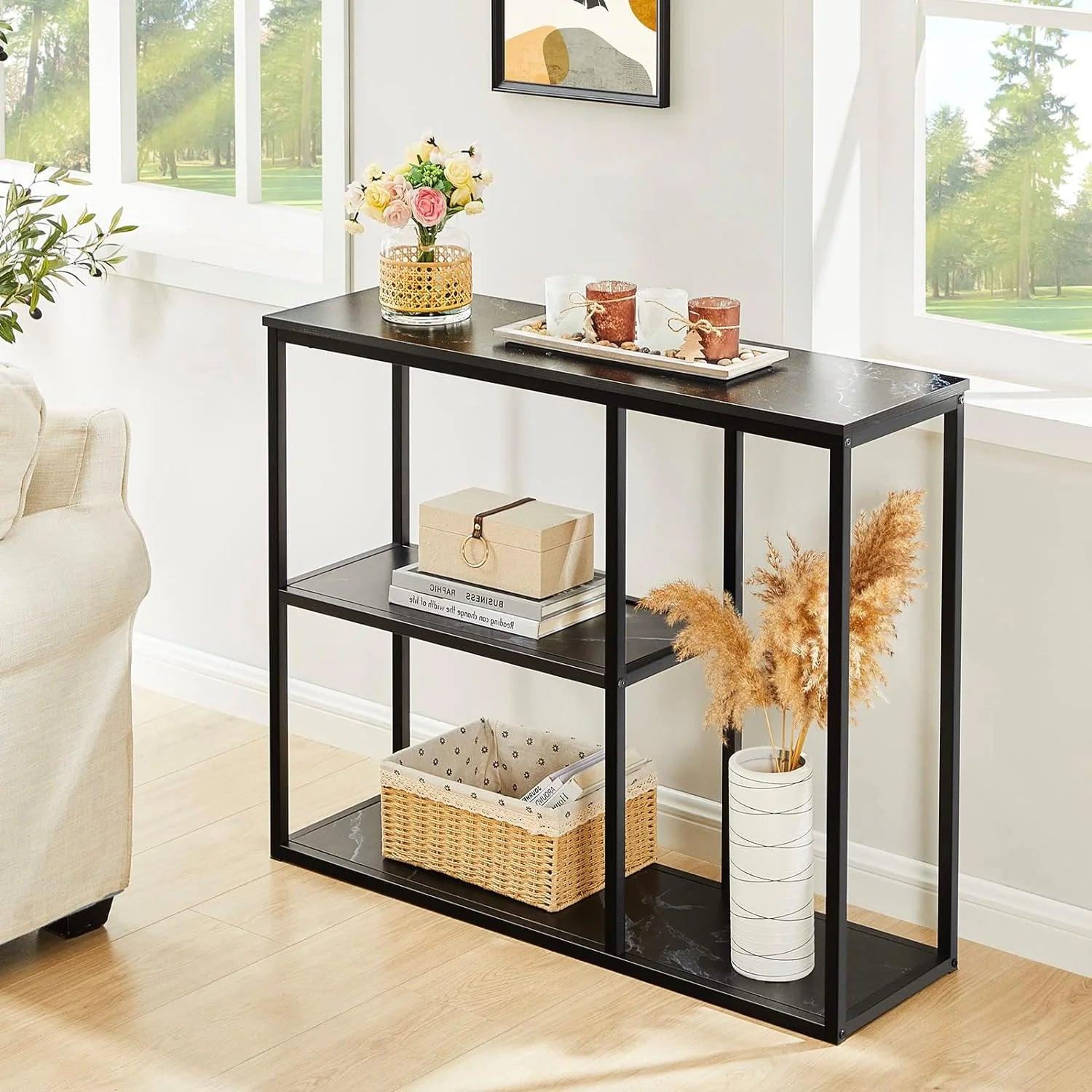 The Stylish Sidekick 3-Tier Black Marble Console Table - Decor Mantra 