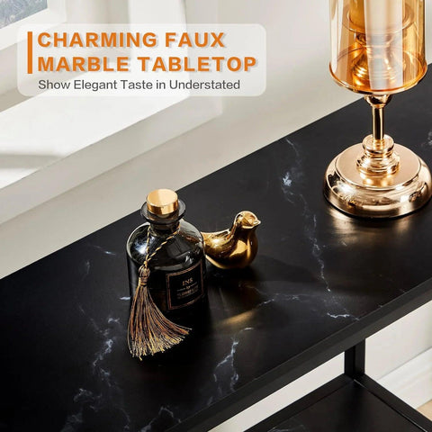 The Stylish Sidekick 3-Tier Black Marble Console Table - Decor Mantra 