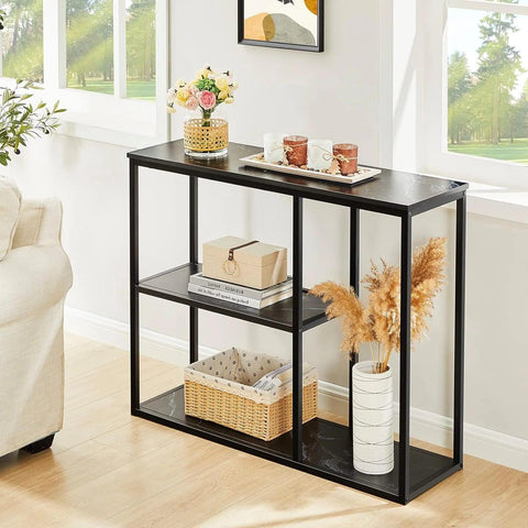 The Stylish Sidekick 3-Tier Black Marble Console Table - Decor Mantra 