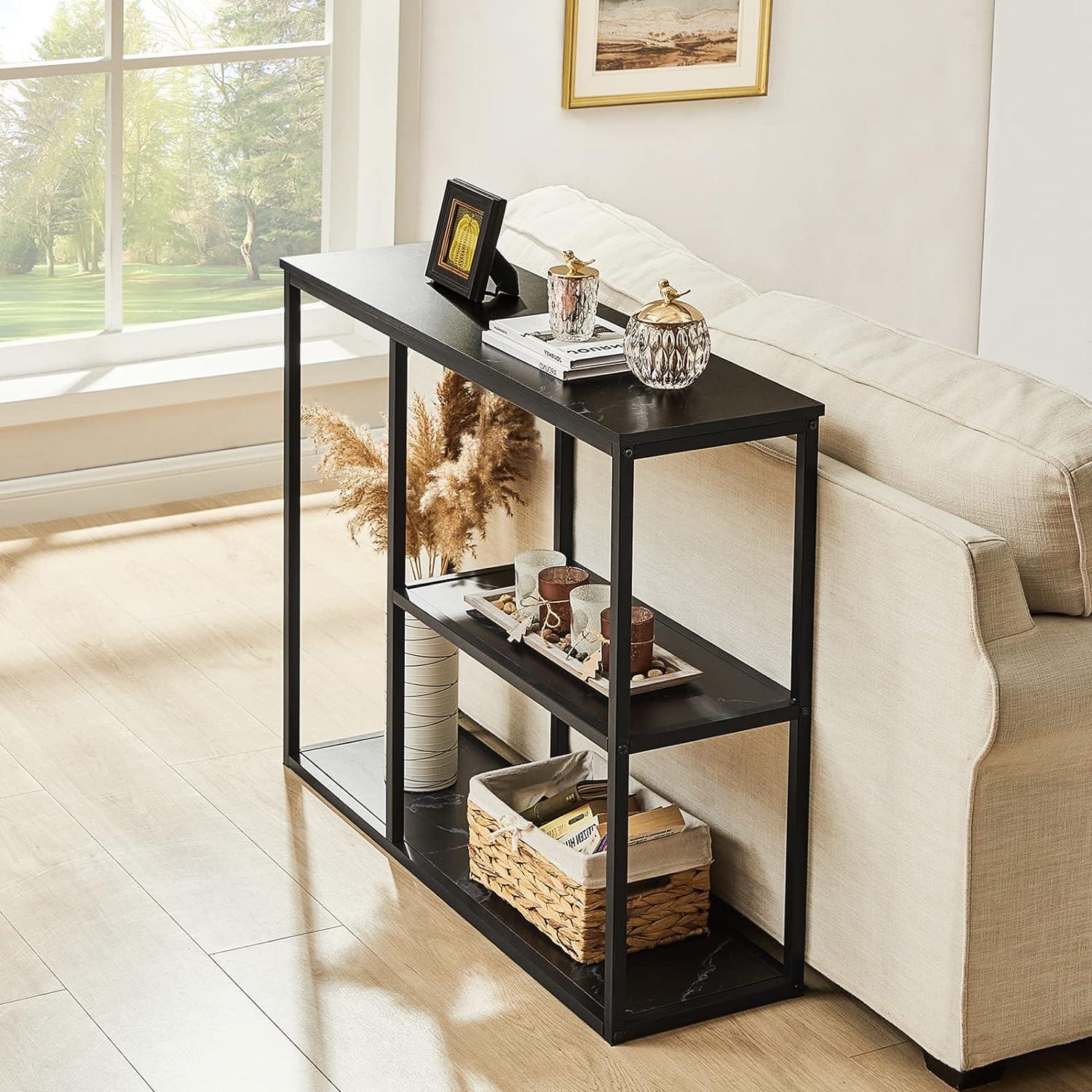 The Stylish Sidekick 3-Tier Black Marble Console Table - Decor Mantra 