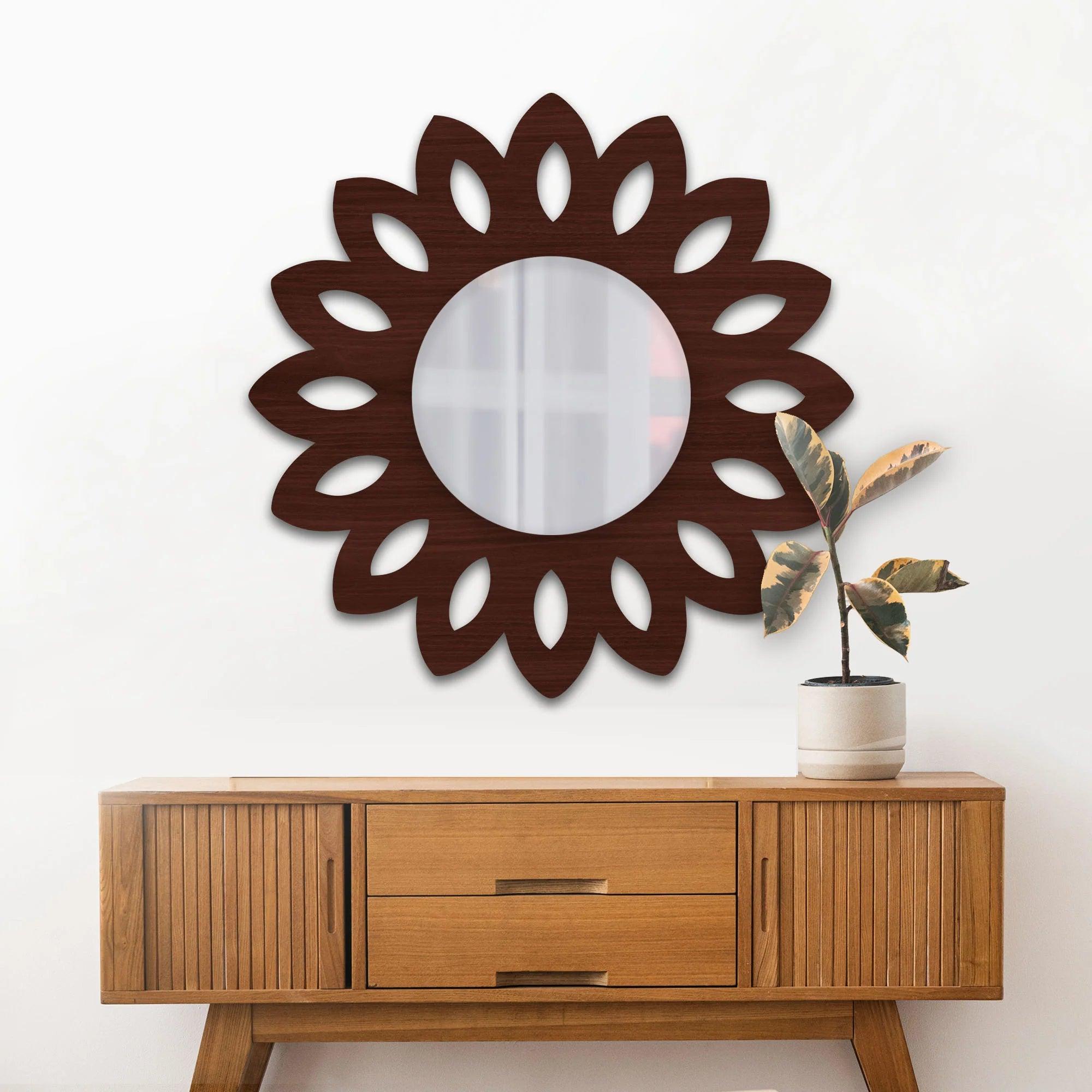 Traditional Antique Floral Designer Wooden Wall Mirror - Decor Mantra 