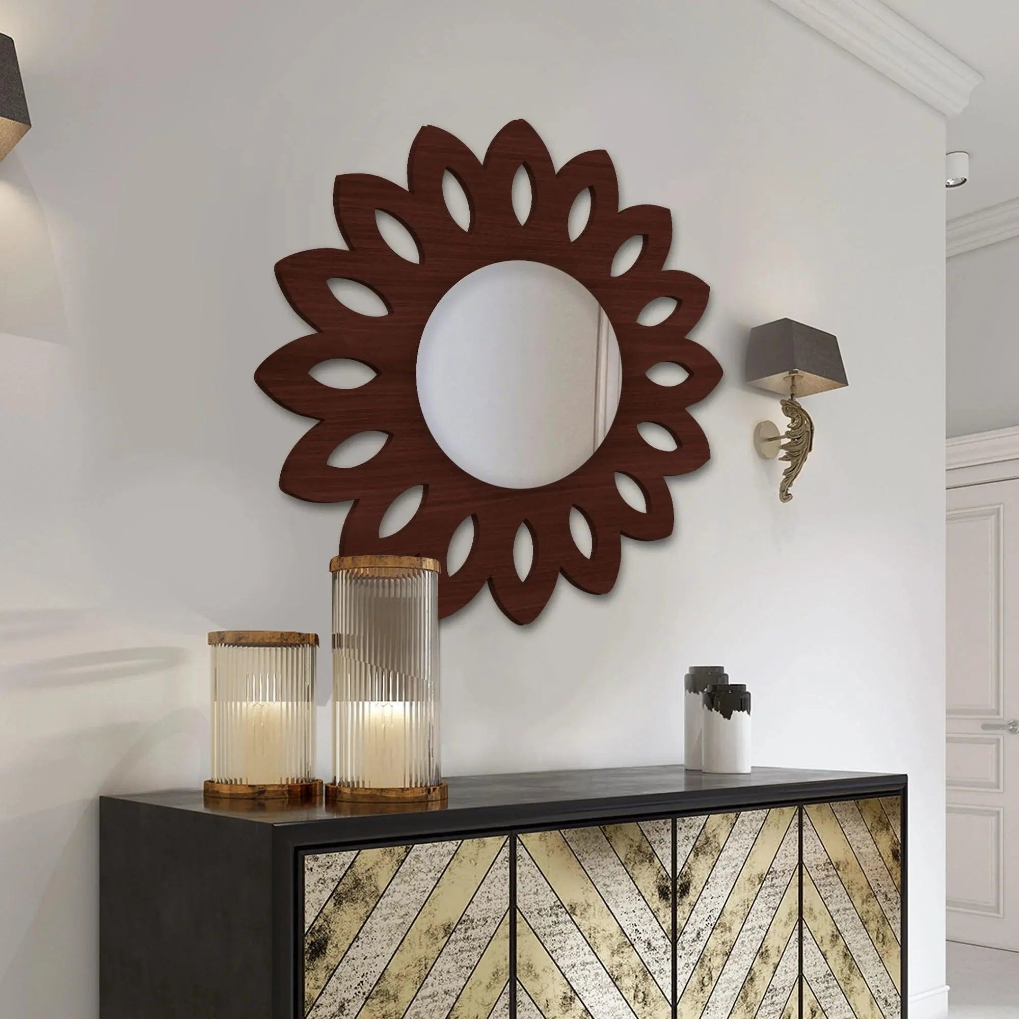 Traditional Antique Floral Designer Wooden Wall Mirror - Decor Mantra 