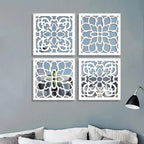 Traditional Intricate Pattern Wooden Mirror Wall Art Set of 4 - Decor Mantra 
