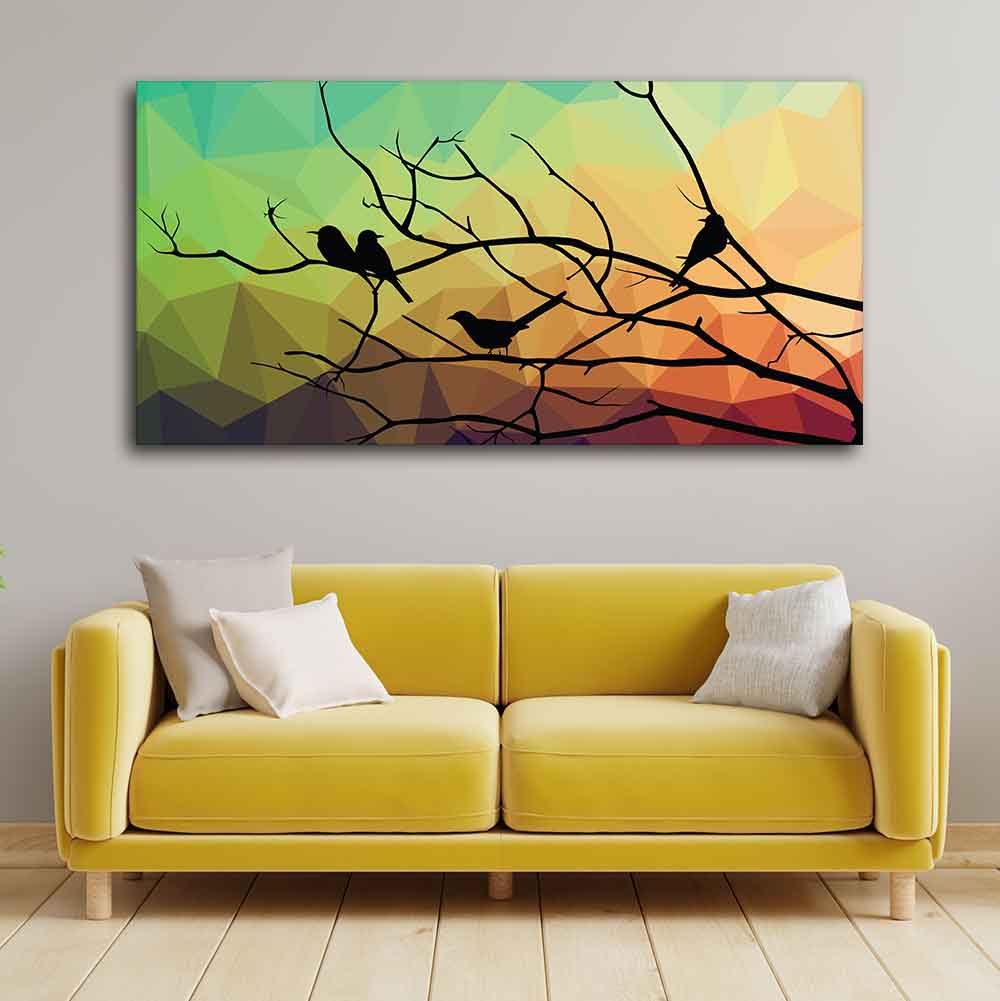Birds on Branch Abstract Art Wall Painting Harshita Crafts