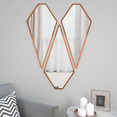Tringle Shape Diamond Cut Copper Finish Vanity Mirrors Set Of 3 - Decor Mantra 