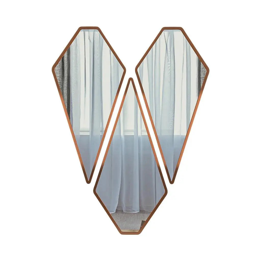 Tringle Shape Diamond Cut Copper Finish Vanity Mirrors Set Of 3 - Decor Mantra 
