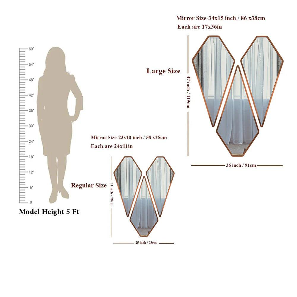 Tringle Shape Diamond Cut Copper Finish Vanity Mirrors Set Of 3 - Decor Mantra 