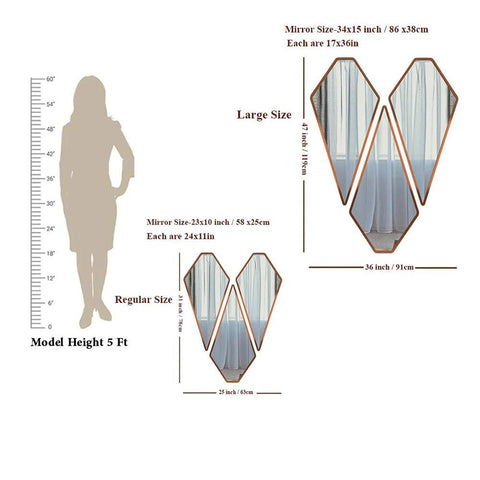 Tringle Shape Diamond Cut Copper Finish Vanity Mirrors Set Of 3 - Decor Mantra 