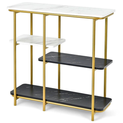 Two Different Colored Surfaces Four-Tier White & Black Marble Gold Console Table - Decor Mantra 