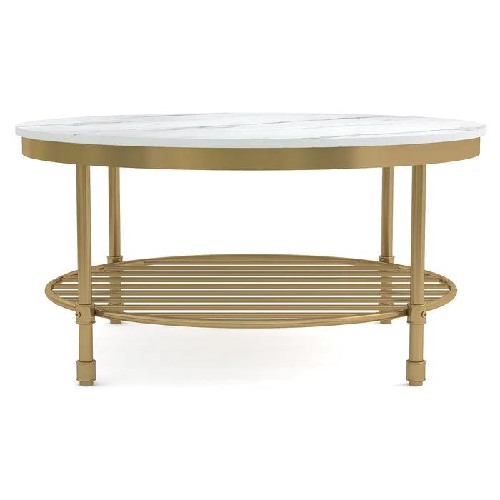 Two Tier Round Coffee Table with White Marble - Decor Mantra 