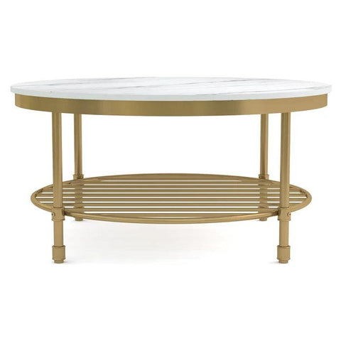 Two Tier Round Coffee Table with White Marble - Decor Mantra 