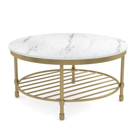 Two Tier Round Coffee Table with White Marble - Decor Mantra 