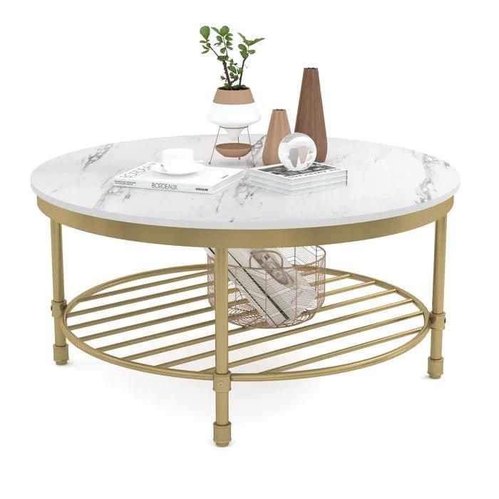 Two Tier Round Coffee Table with White Marble - Decor Mantra 