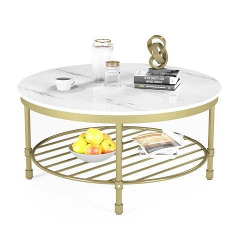 Two Tier Round Coffee Table with White Marble - Decor Mantra 