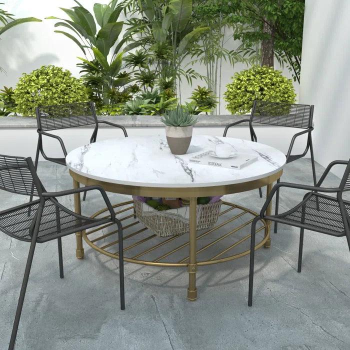 Two Tier Round Coffee Table with White Marble - Decor Mantra 