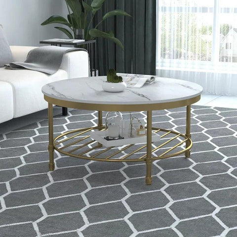 Two Tier Round Coffee Table with White Marble - Decor Mantra 