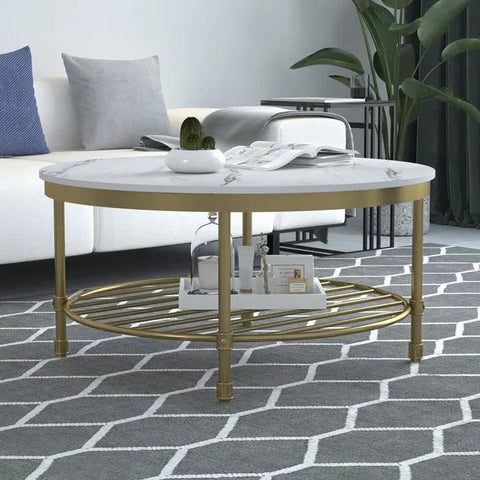 Two Tier Round Coffee Table with White Marble - Decor Mantra 