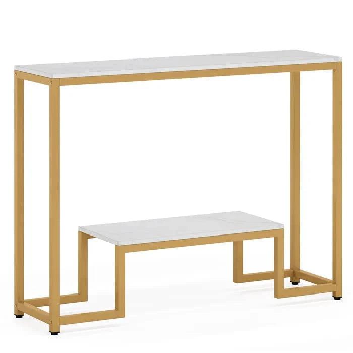 Two-Tier White Marble Gold Console Table - Decor Mantra 