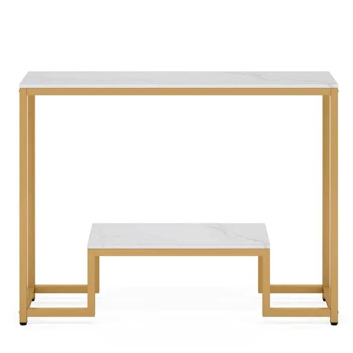 Two-Tier White Marble Gold Console Table - Decor Mantra 