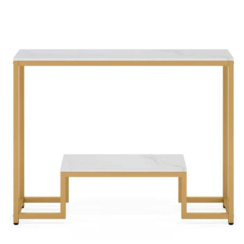 Two-Tier White Marble Gold Console Table - Decor Mantra 