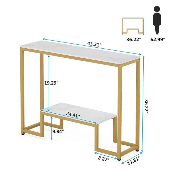 Two-Tier White Marble Gold Console Table - Decor Mantra 