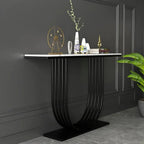 U-Shape White Marble Black Console Table - Decor Mantra 