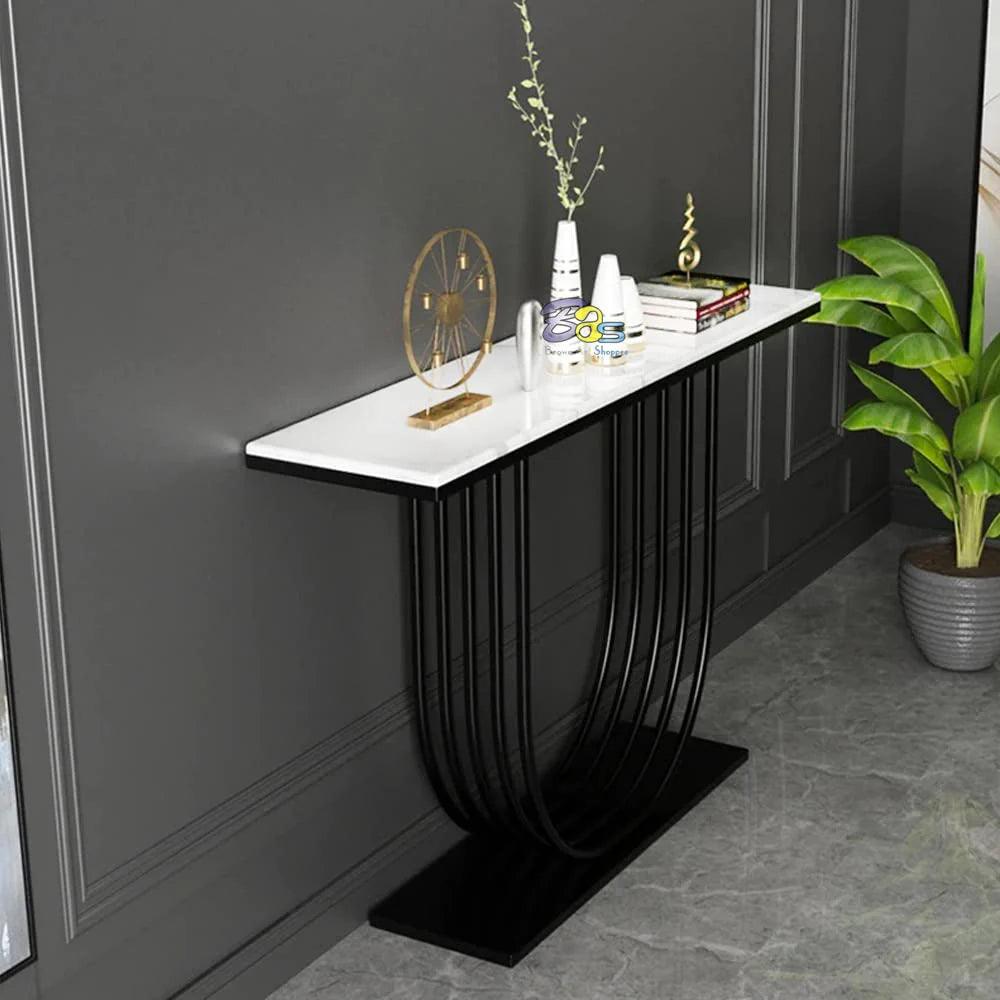 U-Shape White Marble Black Console Table - Decor Mantra 