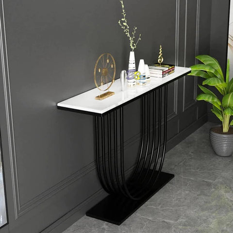 U-Shape White Marble Black Console Table - Decor Mantra 