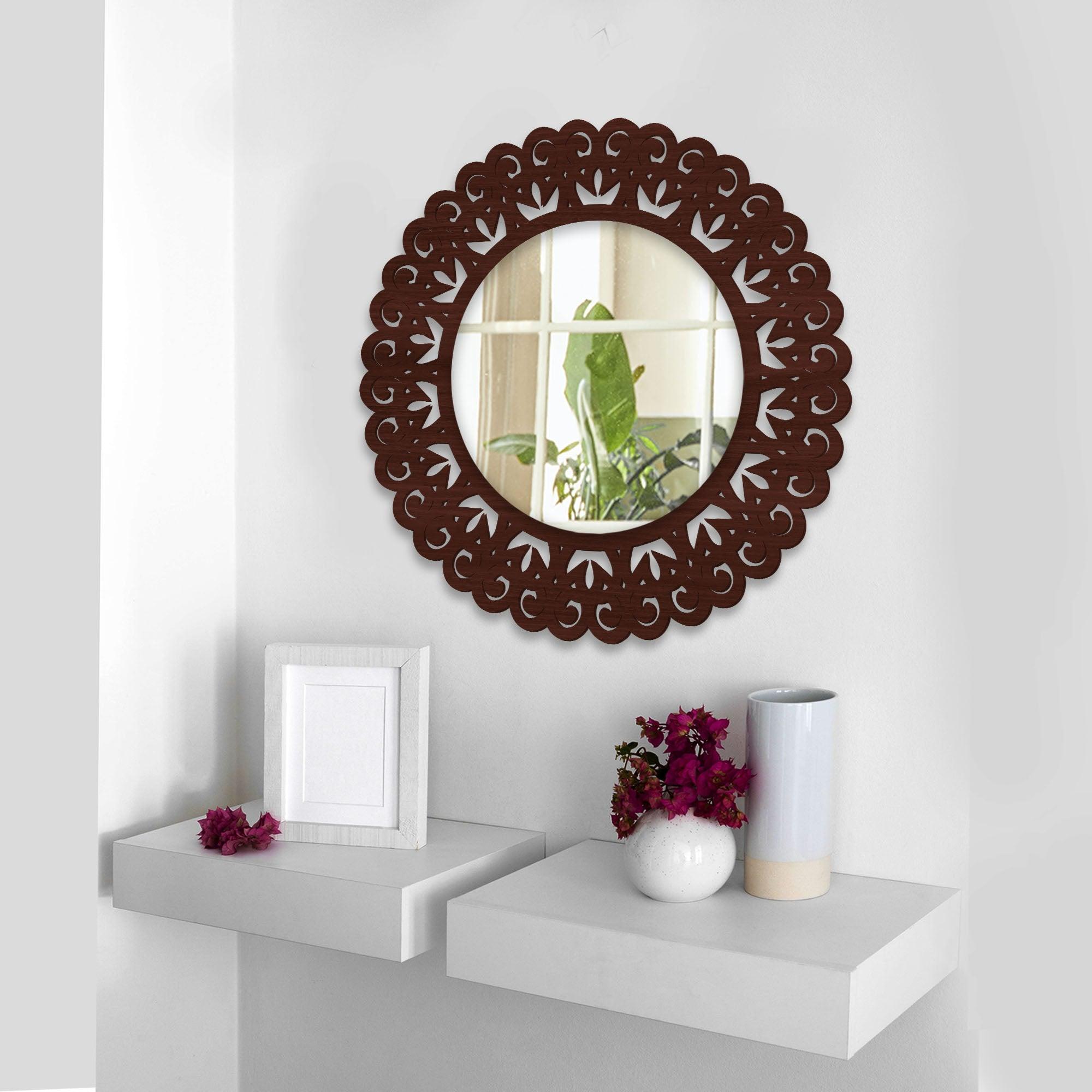 Unique Creation Art Rounded Shape Design Wood Wall Mirror - Decor Mantra 