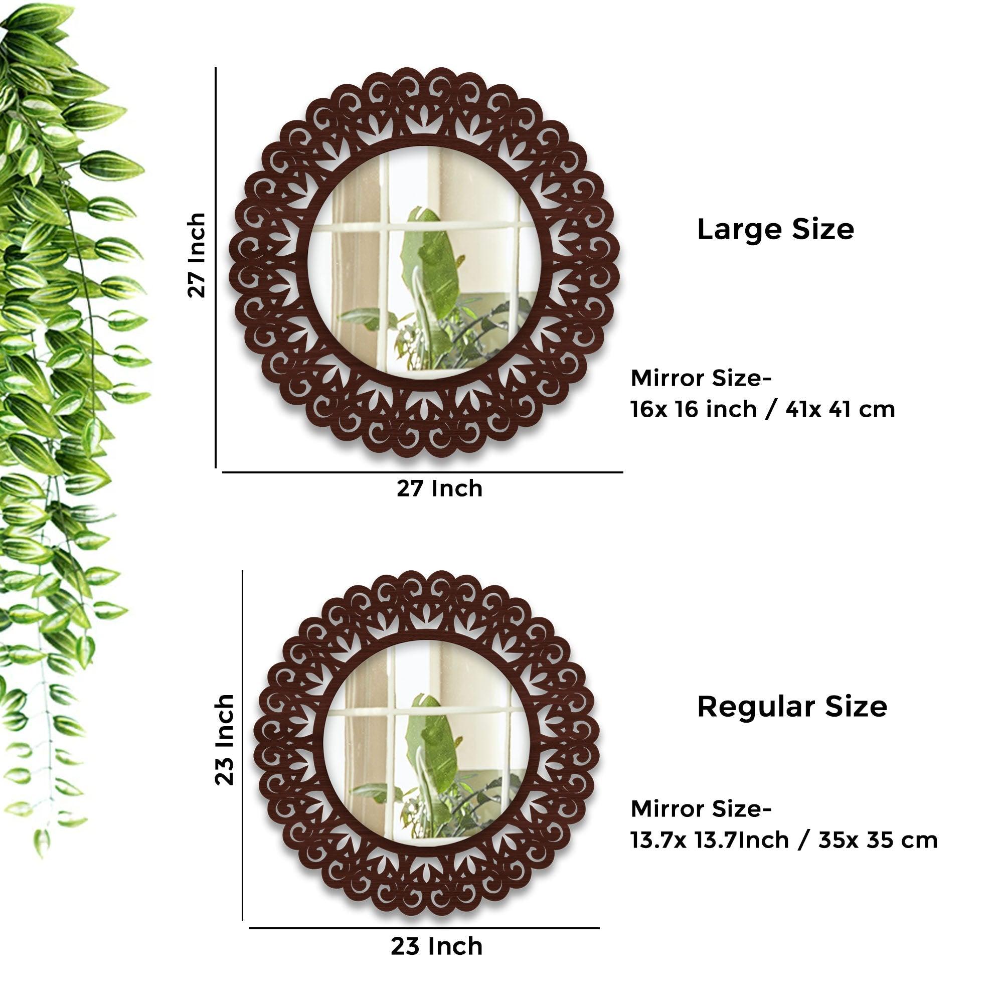 Unique Creation Art Rounded Shape Design Wood Wall Mirror - Decor Mantra 