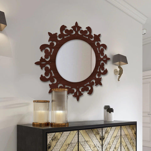 Unique Creation Round Shape Design Wooden Wall Mirror - Decor Mantra 