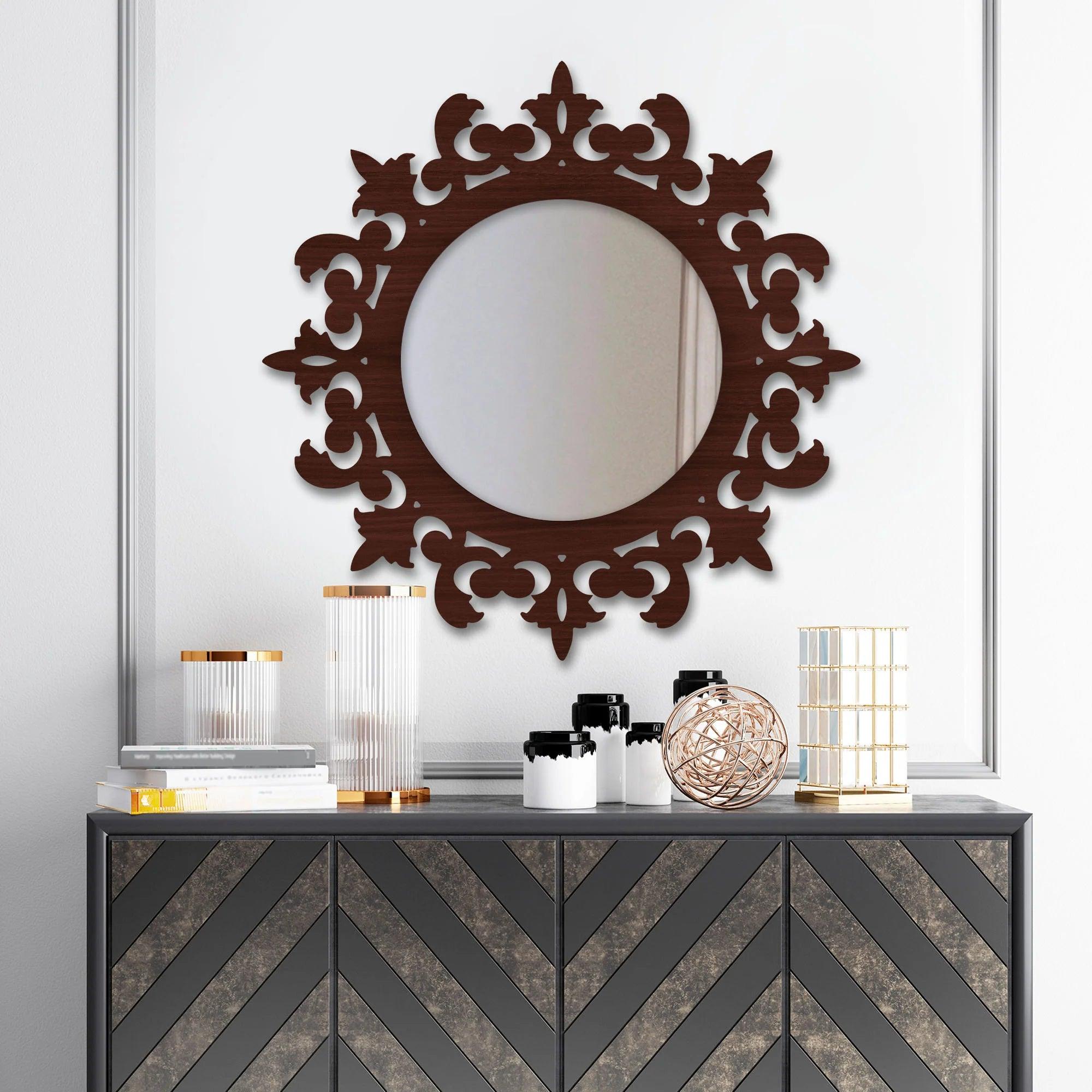 Unique Creation Round Shape Design Wooden Wall Mirror - Decor Mantra 