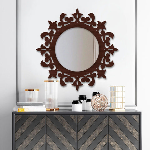 Unique Creation Round Shape Design Wooden Wall Mirror - Decor Mantra 