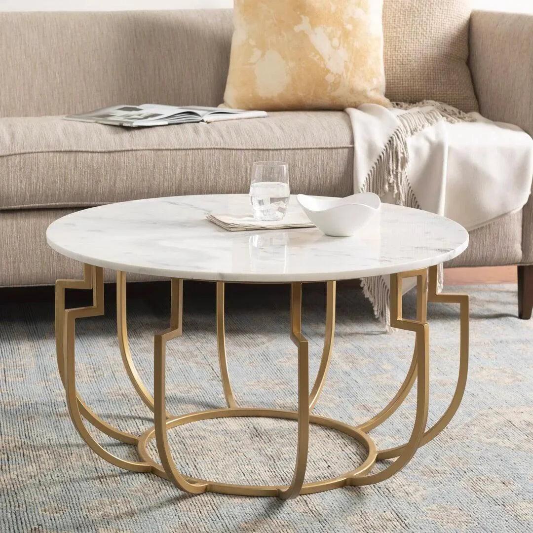 Unique Design White Marble Golden Metal Center Table - Decor Mantra 