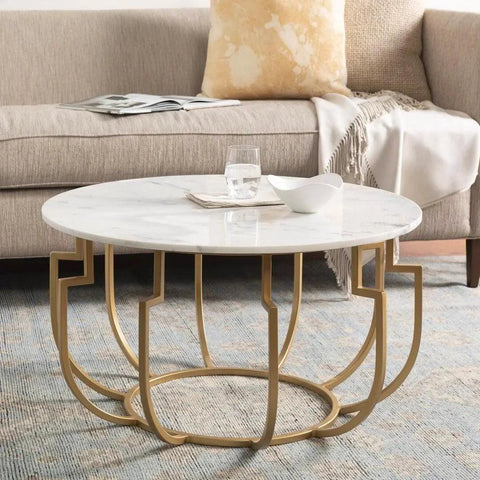 Unique Design White Marble Golden Metal Center Table - Decor Mantra 