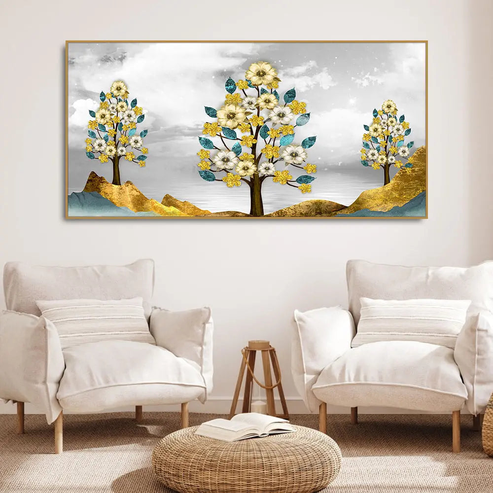 Unique Golden Trees Canvas Wall Painting Harshita Crafts