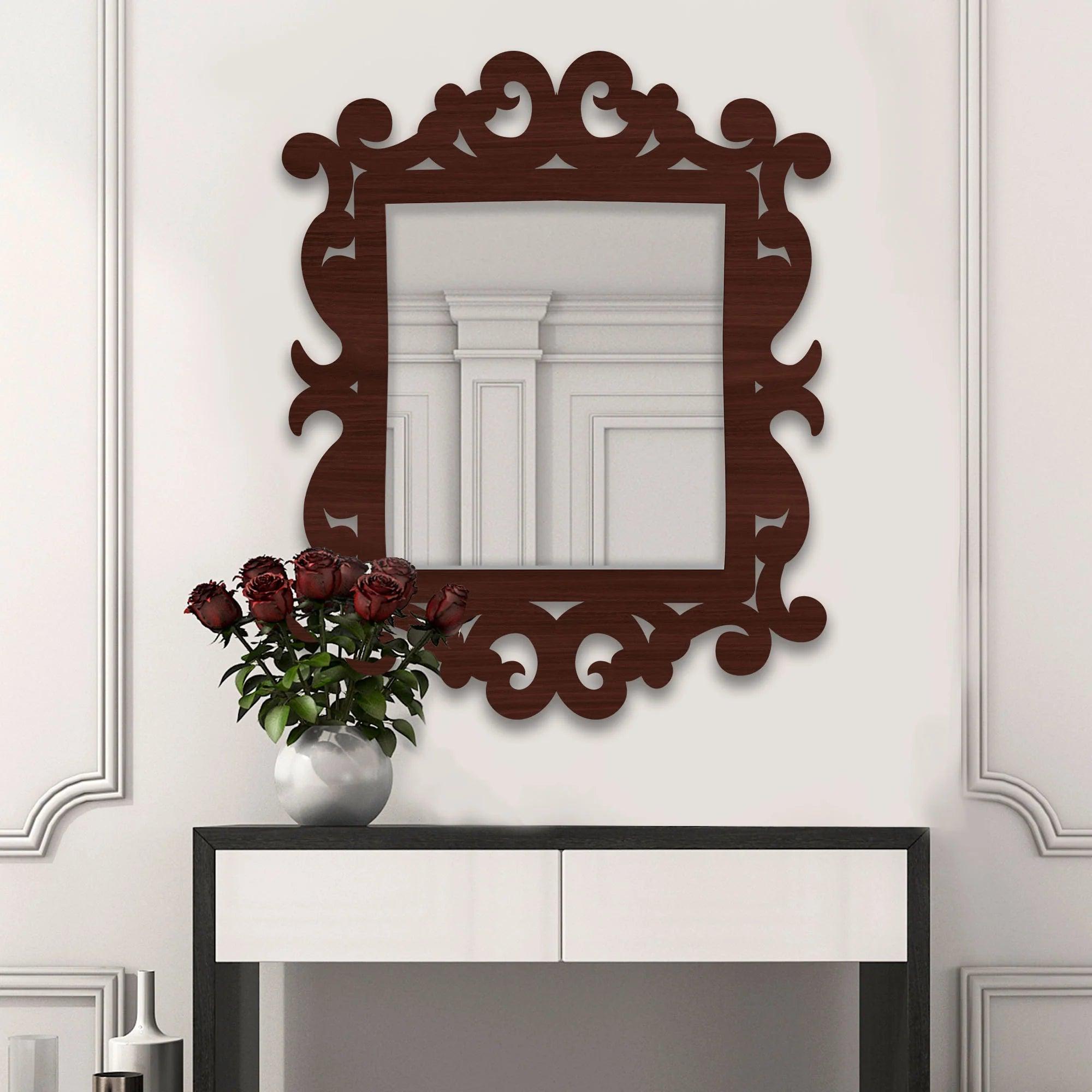 Unique Mirror Shapes Brown Wood Wall Mirror - Decor Mantra 