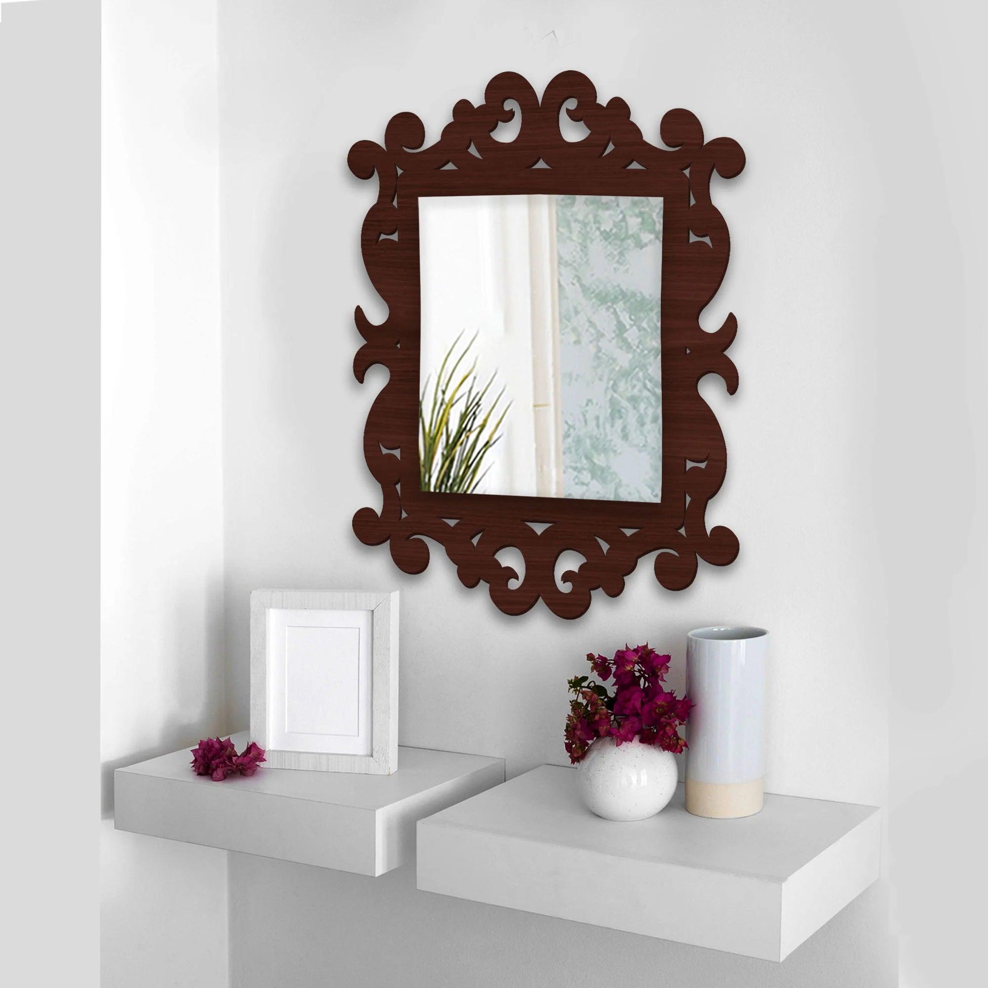 Unique Mirror Shapes Brown Wood Wall Mirror - Decor Mantra 
